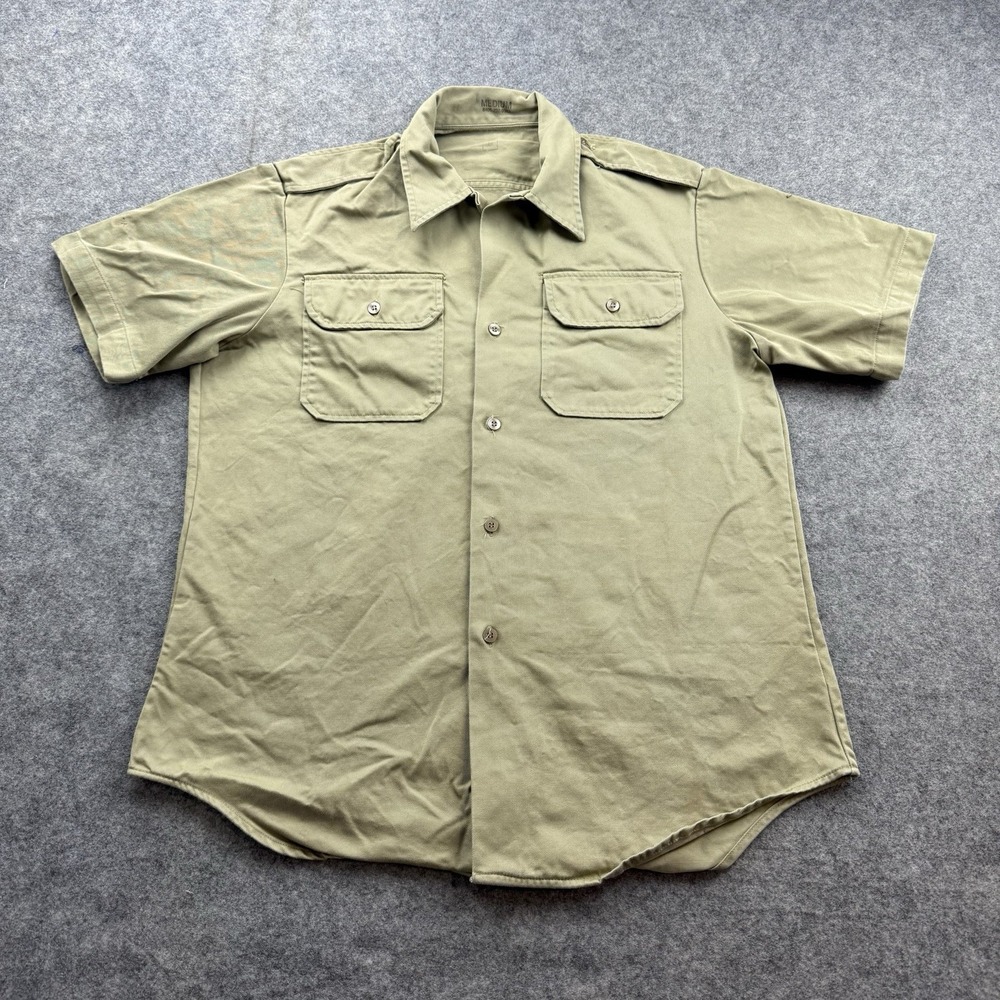 VTG 70s Military Shirt Men M Khaki Cotton Twill Uniform Army Shade 1 Vietnam